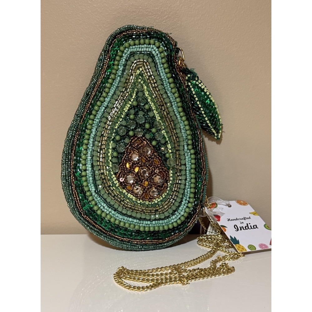 Avocado Beaded and Jeweled Bag Handcrafted in India Crossbody Clutch NWT